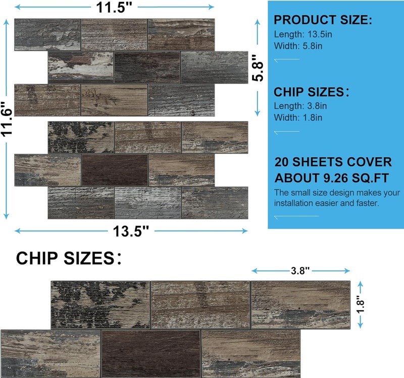 V-MOZZA Peel and Stick Backsplash, 20-Sheet Peel and Stick Wall Tiles 13.5" x 5.8" PVC Subway Tile Stick on Backsplash for Kitchen Fireplace (Old Wood Wood Grain) - Image 5